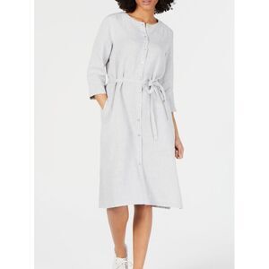 Eileen Fisher Sparkle Organic Linen Midi Length Shirt Dress Women's Petite Large
